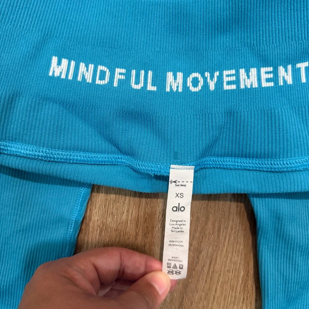 Alo Yoga XS Mindful Movement‎ High Rise Ribbed Seamless Leggings Turquoise Blue
